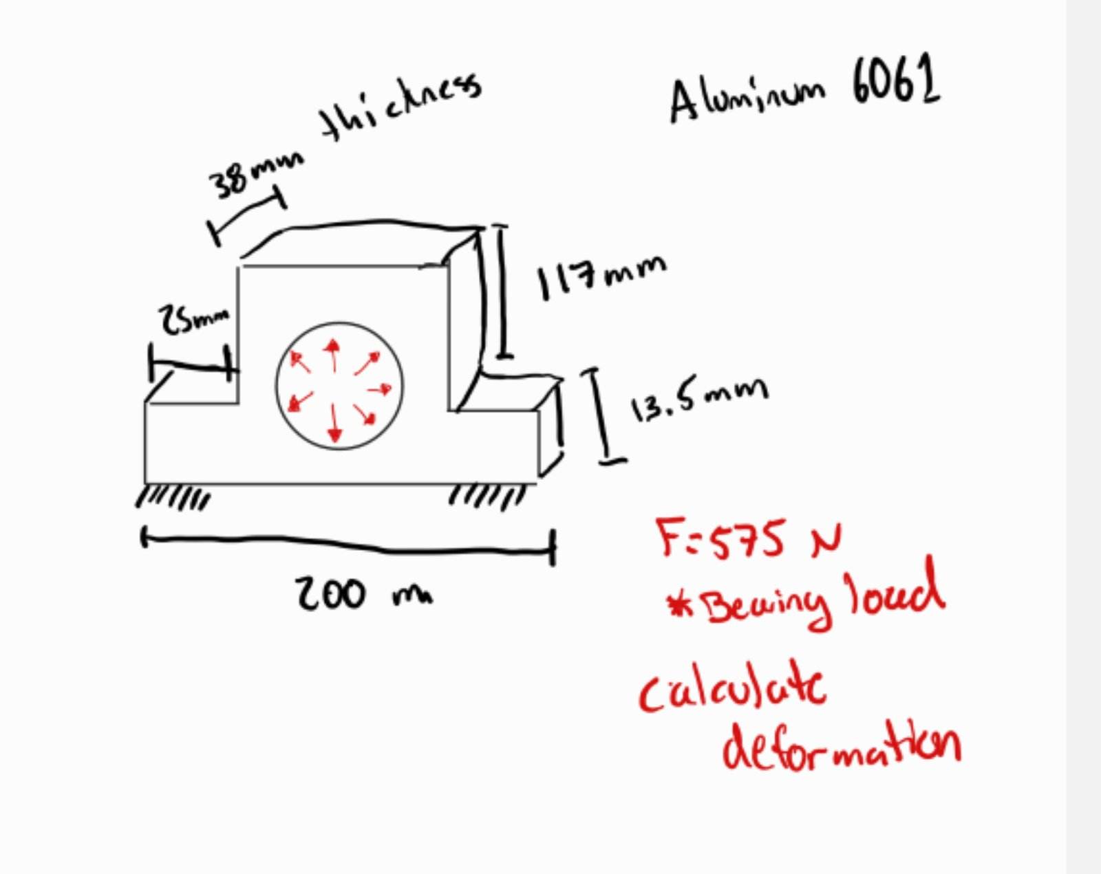 Calculate deformation on bracket with a bearing load