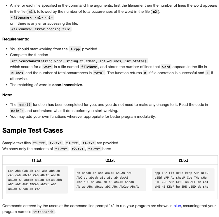 Solved Problem 3: (C++) Word Search Write a C++ program that | Chegg.com