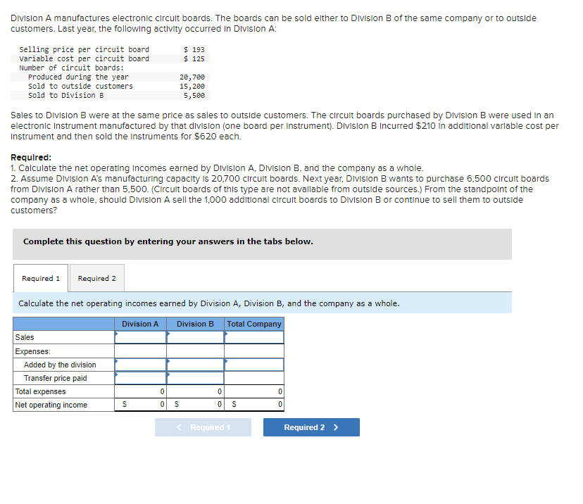 Solved Division A manufactures electronic circult boards. | Chegg.com