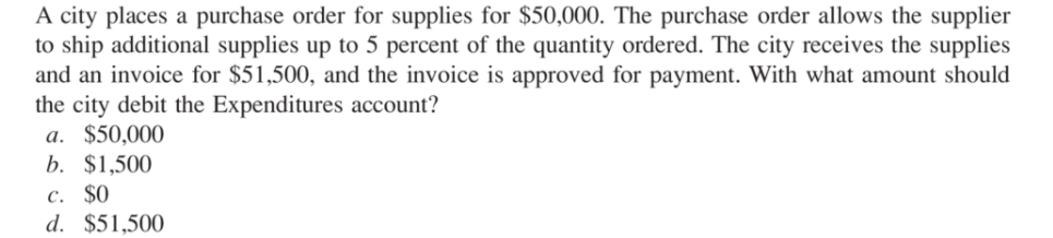 Solved A city places a purchase order for supplies for | Chegg.com