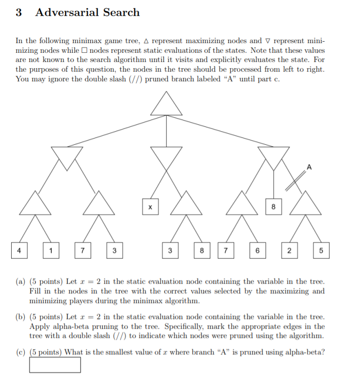 Solved 3 Adversarial Search In the following minimax game | Chegg.com