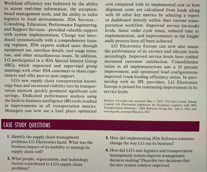 Solved 1. Identify the supply chain management problems LG