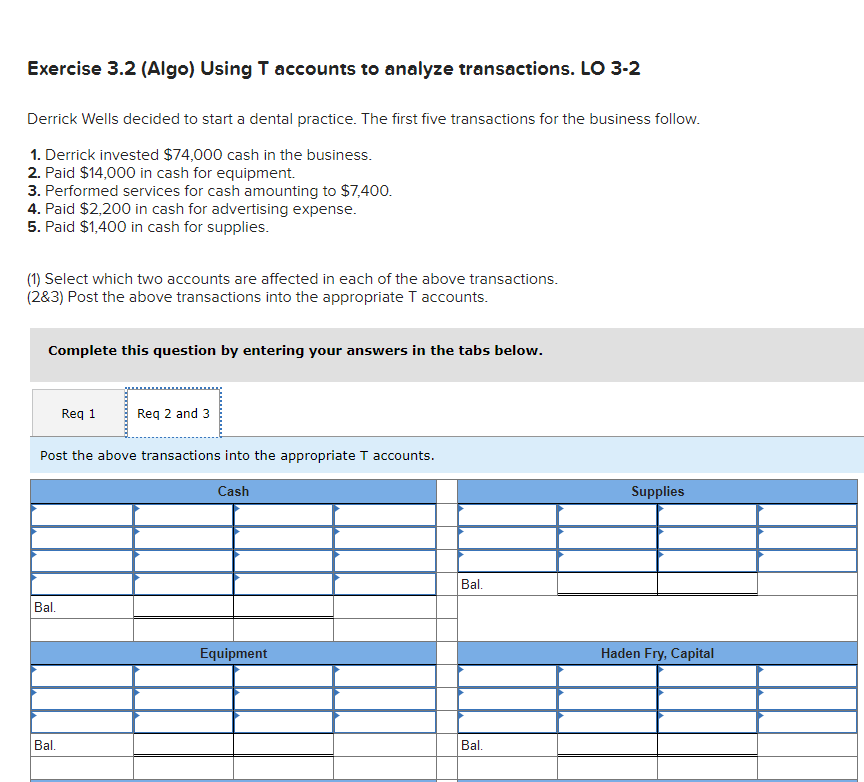 Solved Exercise 3.2 (Algo) Using T accounts to analyze | Chegg.com