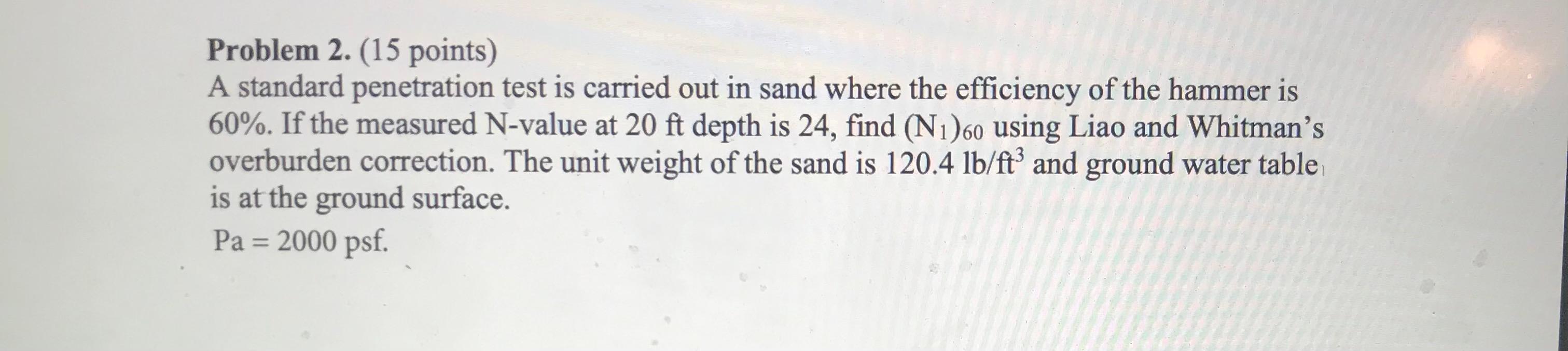 Solved Problem 2. (15 Points) A Standard Penetration Test Is | Chegg.com