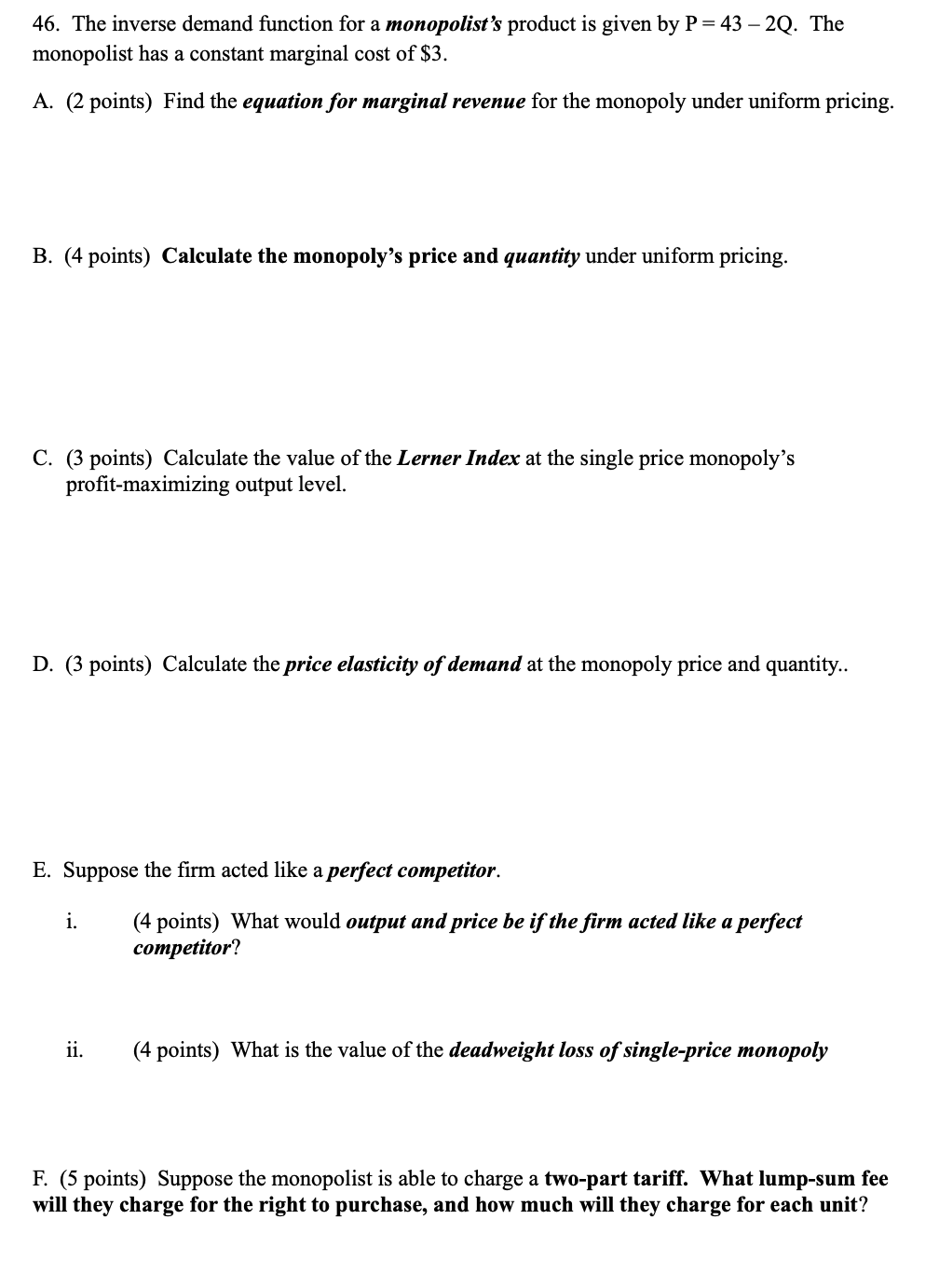 Solved 46. The inverse demand function for a monopolist's