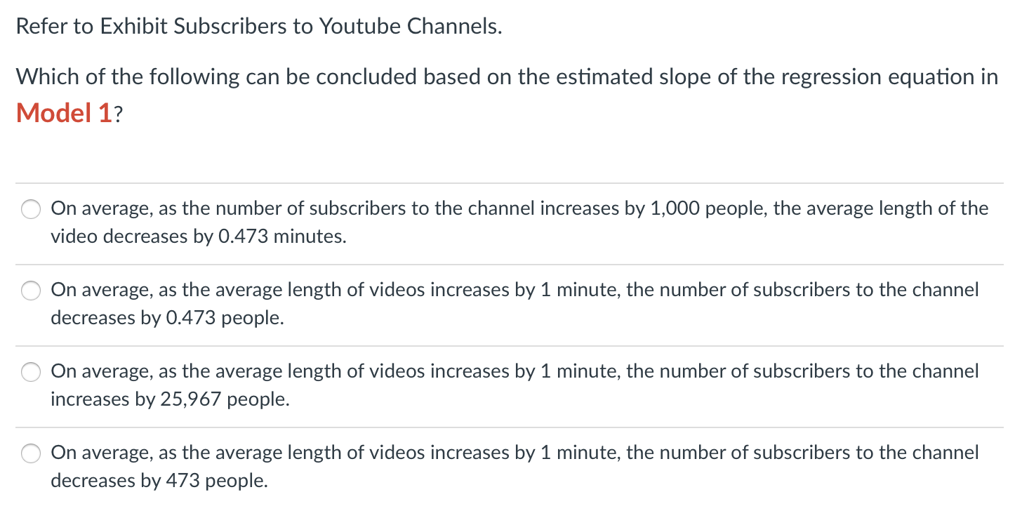 Solved Exhibit Subscribers to Youtube Channels. As Youtube | Chegg.com