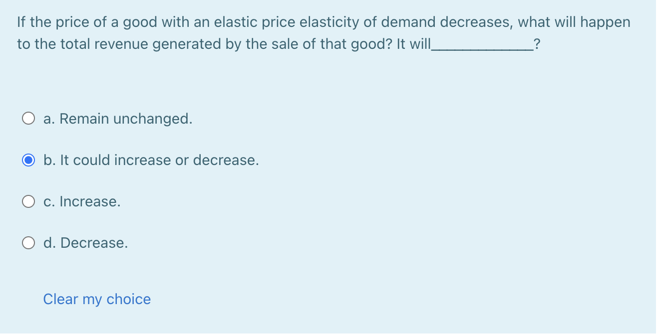 Solved If the price of a good with an elastic price | Chegg.com