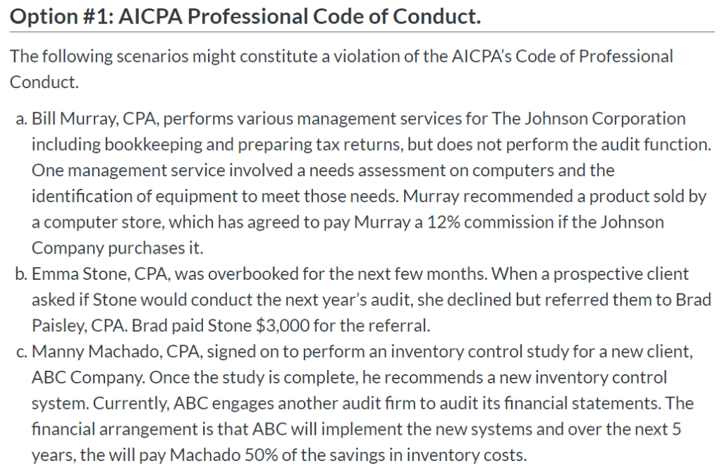 Option #1: AICPA Professional Code Of Conduct. The | Chegg.com