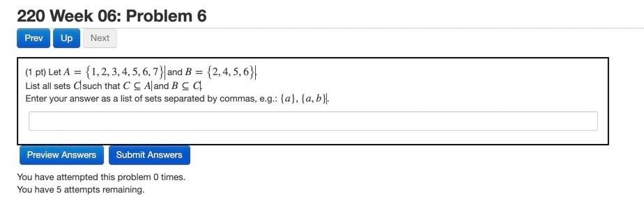 Solved 220 Week 06: Problem 6 Prev Up Next (1 pt) Let A = | Chegg.com