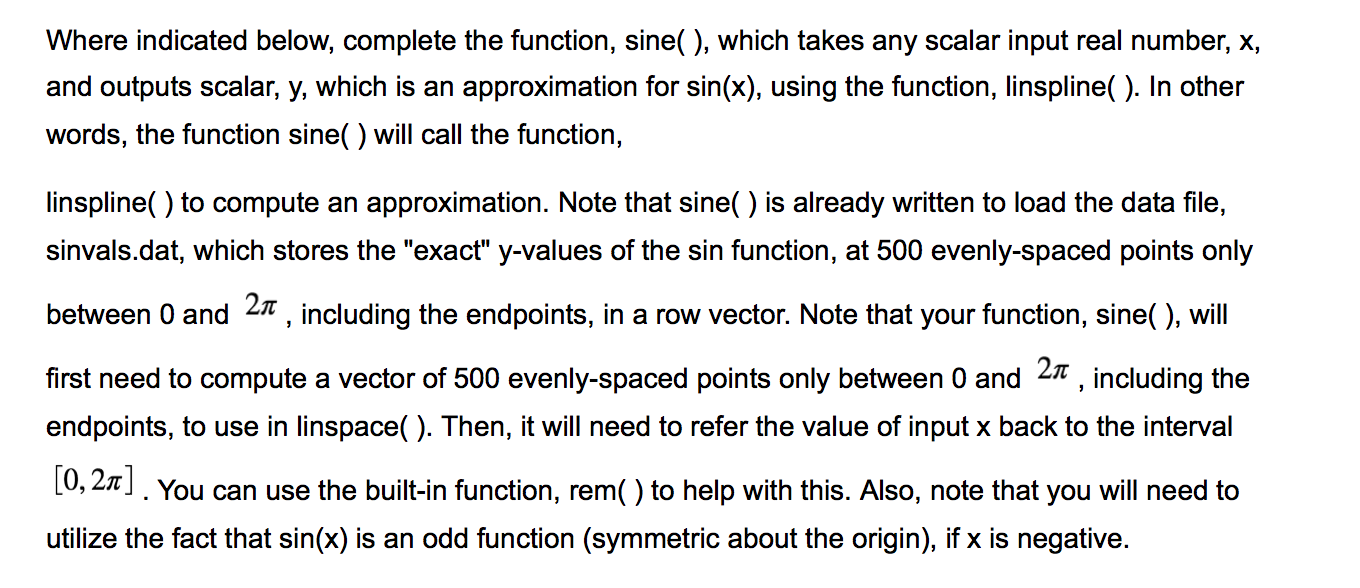 Matlab Complete The Sine Function Function S Chegg Com