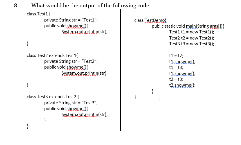 Solved 8. What would be the output of the following code: | Chegg.com