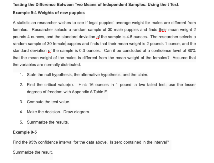 Solved Testing the Difference Between Two Means of | Chegg.com