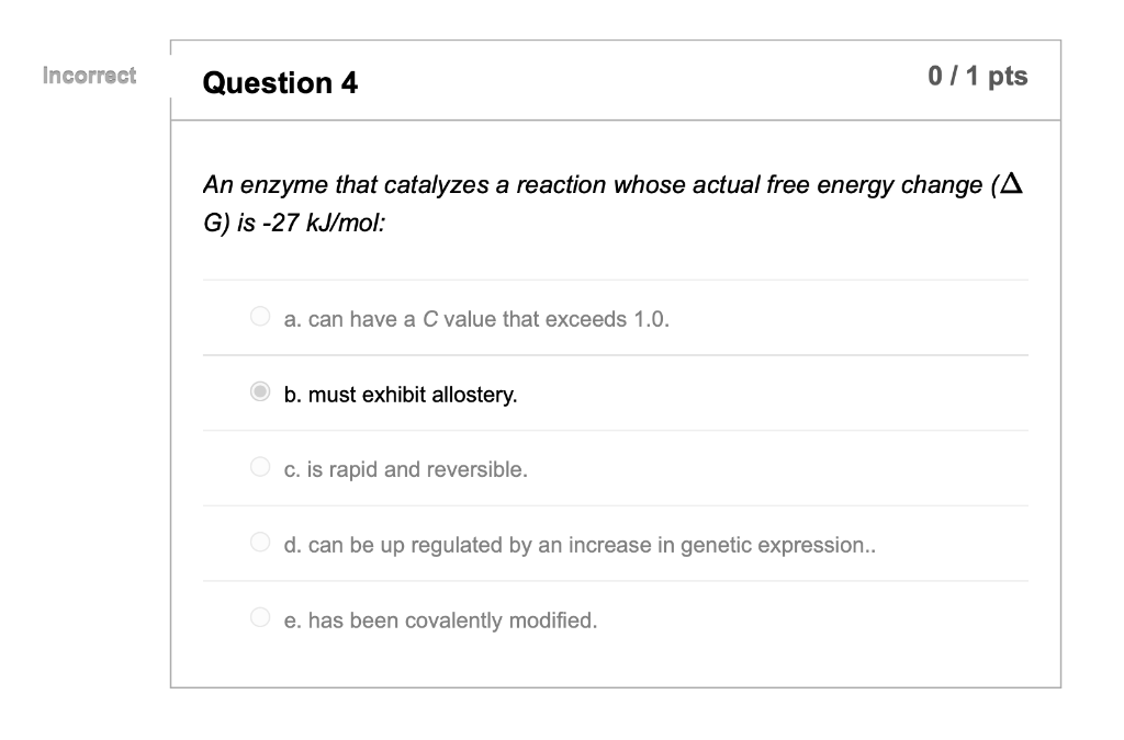 Solved An enzyme that catalyzes a reaction whose actual free | Chegg.com