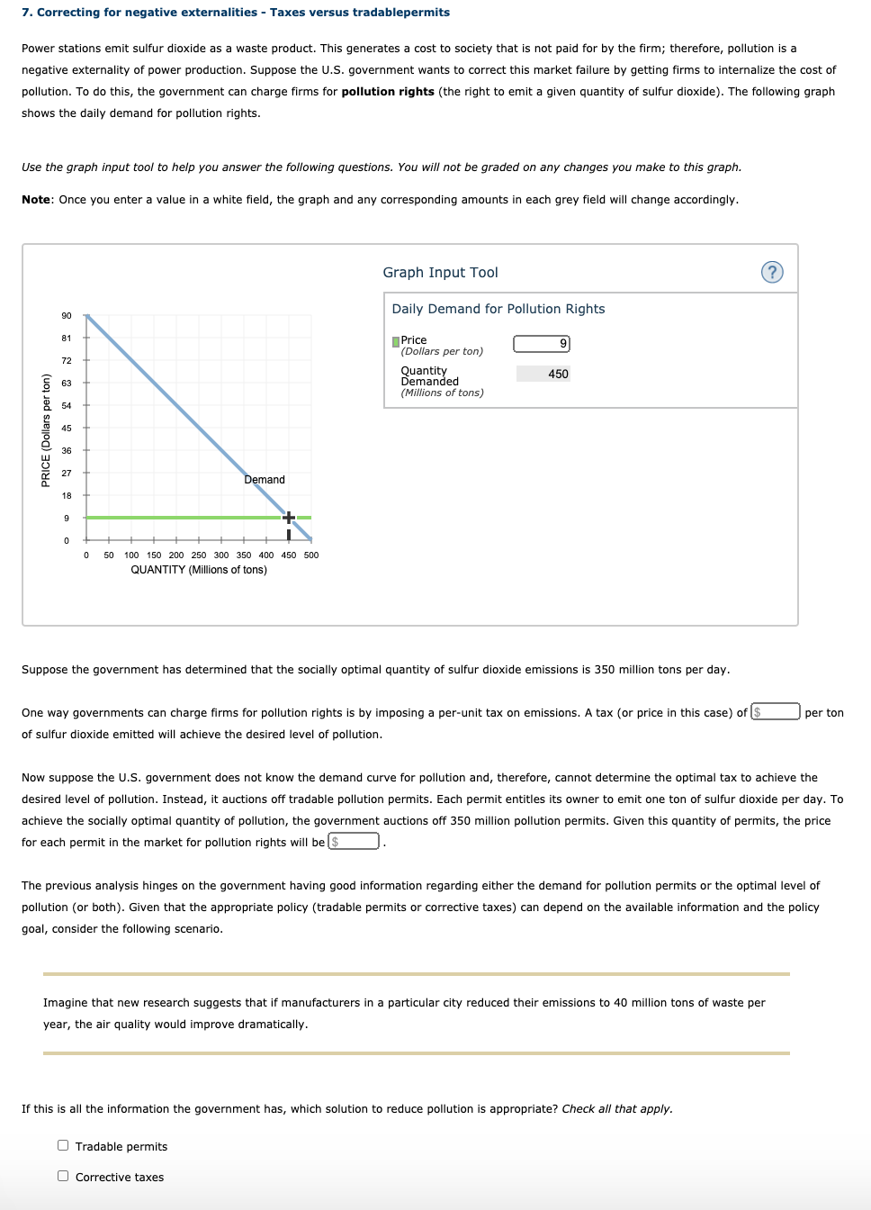 Solved 7. Correcting for negative externalities - Taxes | Chegg.com