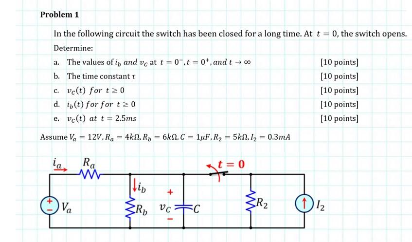 Solved Problem 1 In the following circuit the switch has | Chegg.com