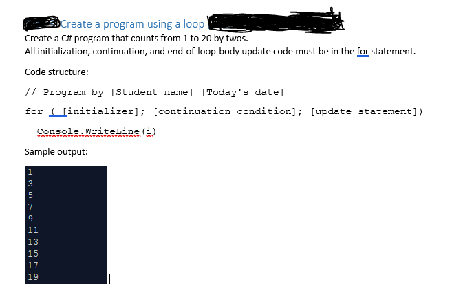 Solved Create a program using a loop Create a C# program | Chegg.com