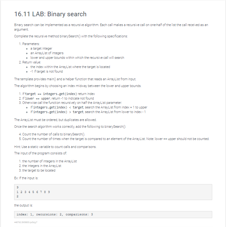 Solved 16.11 LAB: Binary search Binary search can be | Chegg.com