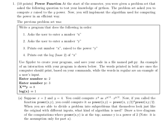 1. (10 points) Power Function At the start of the | Chegg.com