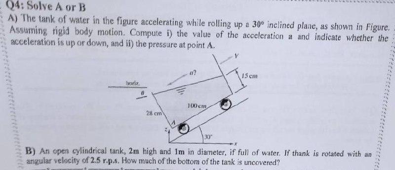 Solved 04: Solve A or B A) The tank of water in the figure | Chegg.com