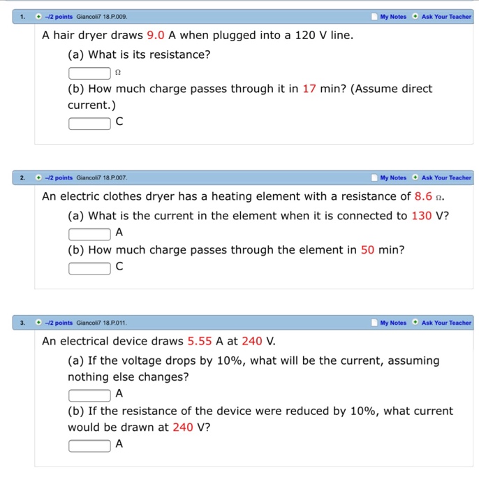 Solved A hair dryer draws 9.0 A when plugged into a 120 V