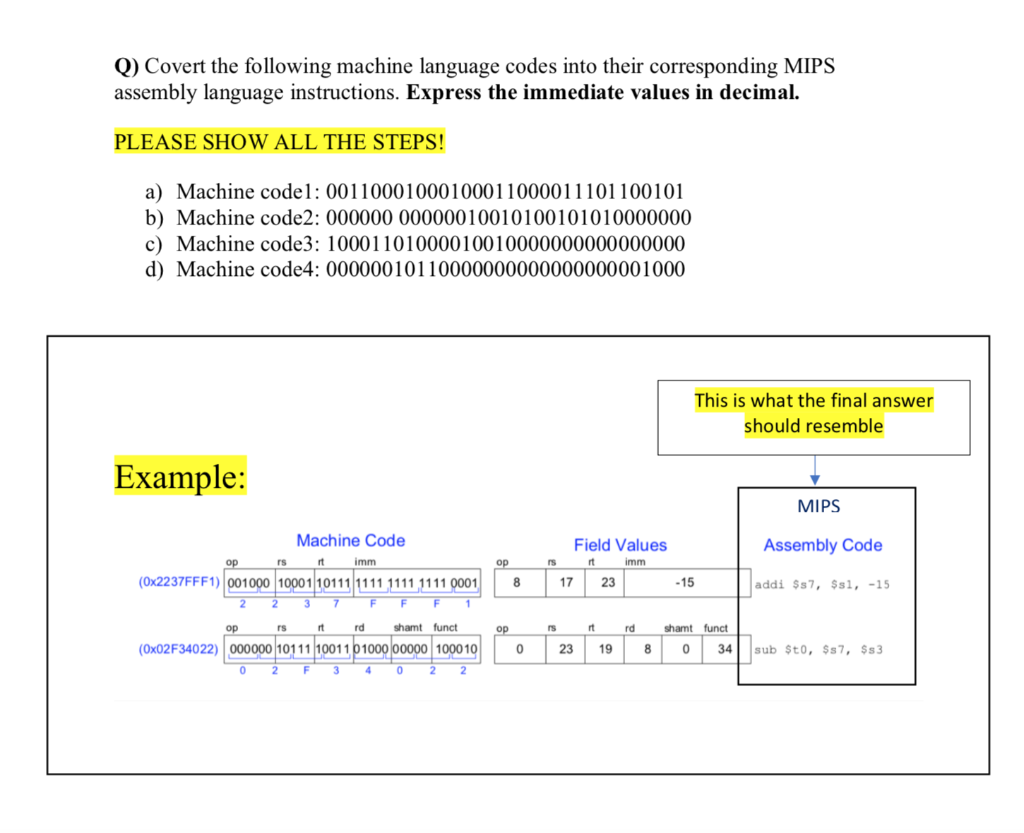 Solved Q) Covert the following machine language codes into | Chegg.com