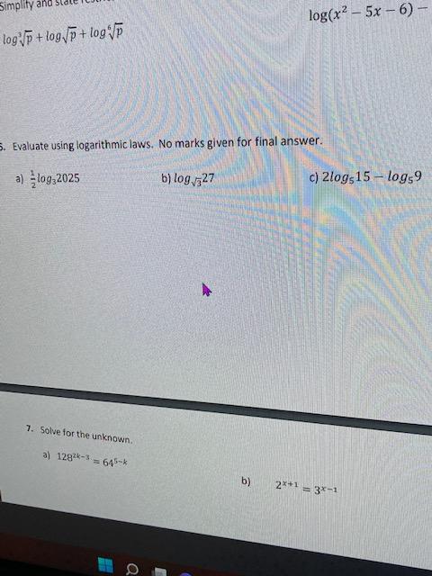 Solved Simplity and log(x2 – 5x-6) - log/p + log/p+logy 5. | Chegg.com