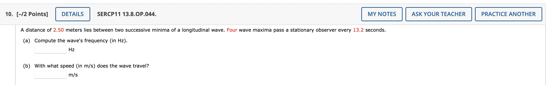 Solved A Distance Of 2 50 Meters Lies Between Two Successive Chegg Com   Phpp1qkeU