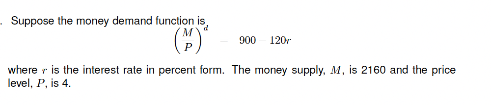 Solved • Suppose The Money Demand Function Is M P 900