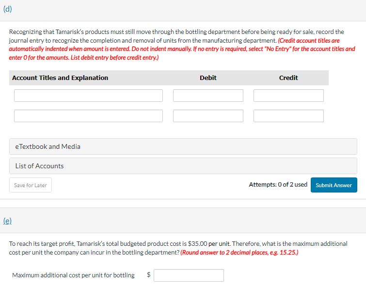 Solved Current Attempt in Progress Tamarisk is a producer of | Chegg.com