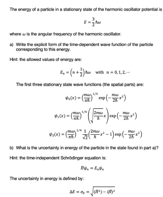 Solved The energy of a particle in a stationary state of the | Chegg.com