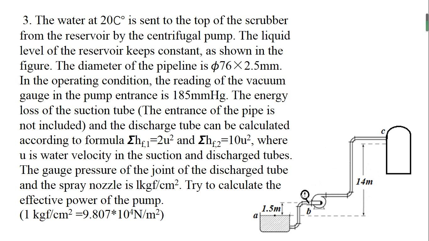 Solved 3. The water at 20C° is sent to the top of the | Chegg.com