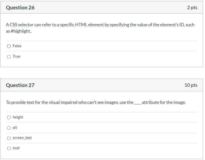 Solved Question 26 2 pts A CSS selector can refer to a | Chegg.com