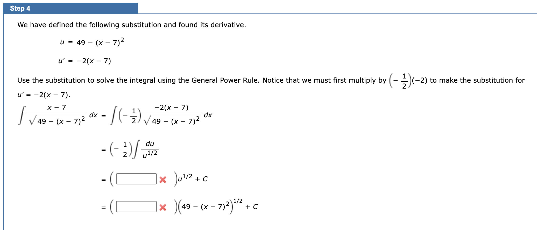 Solved Step 4 We have defined the following substitution and | Chegg.com