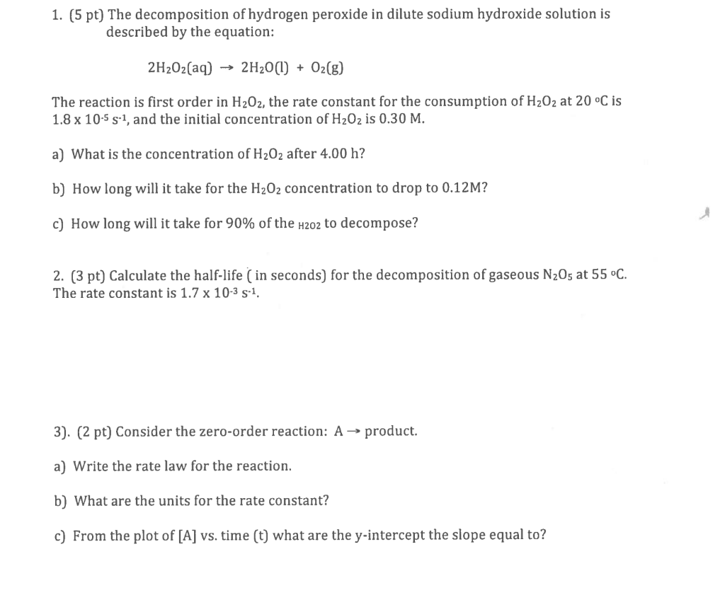 Solved The of hydrogen peroxide in dilute