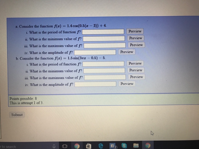 Solved Consider the function f(x) = 1.4 cos (0.5(x - 3)) + | Chegg.com