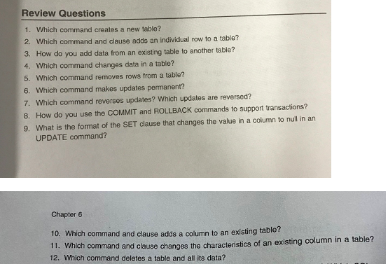 Solved Review Questions 1. Which command creates a new | Chegg.com