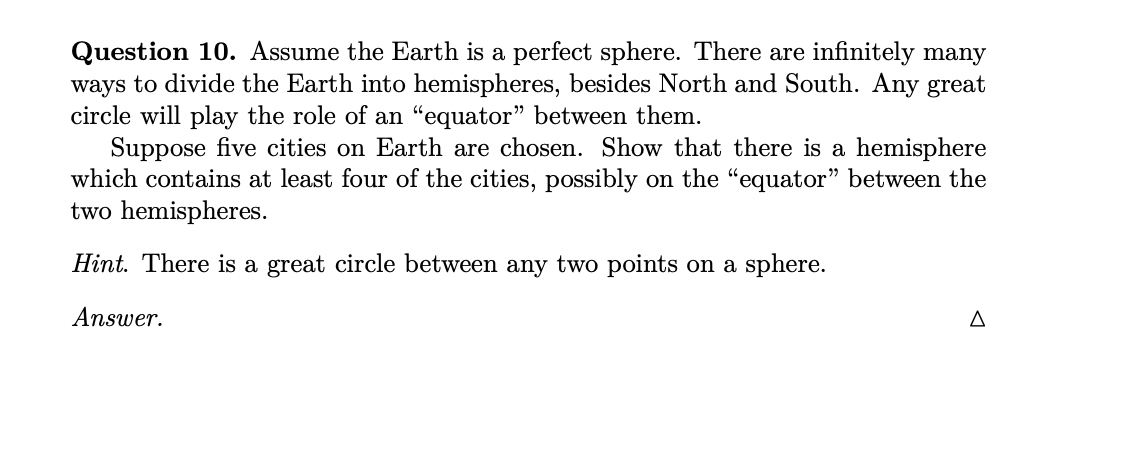 Solved Question 10. Assume the Earth is a perfect sphere. | Chegg.com