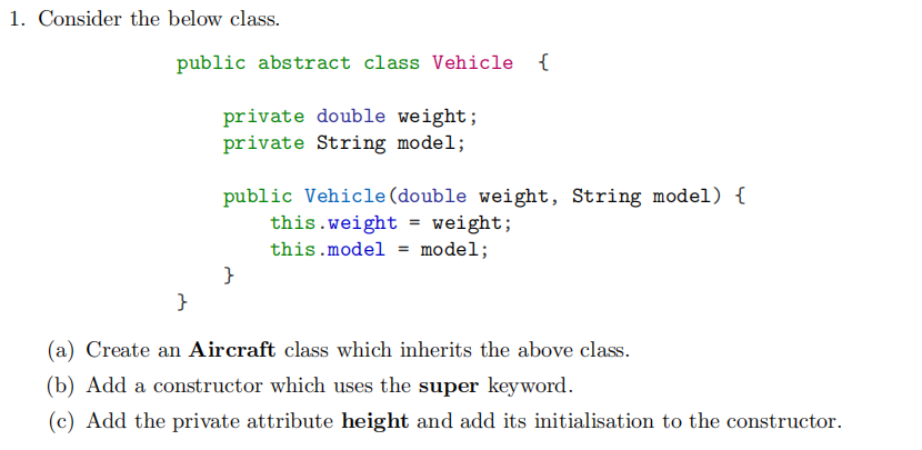 Solved 1. Consider the below class. public abstract class | Chegg.com