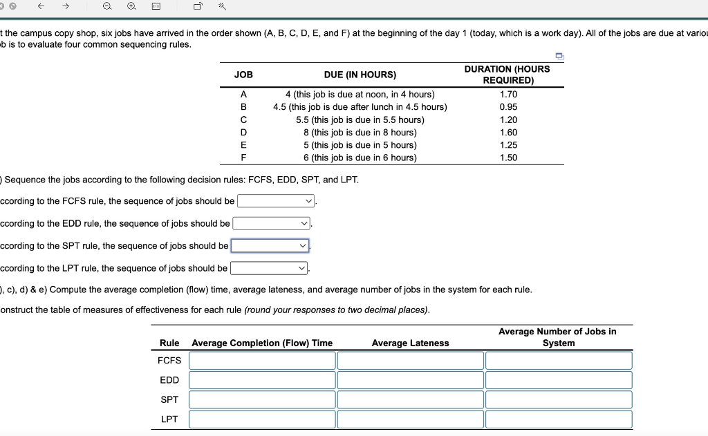 Solved t the campus copy shop, six jobs have arrived in the