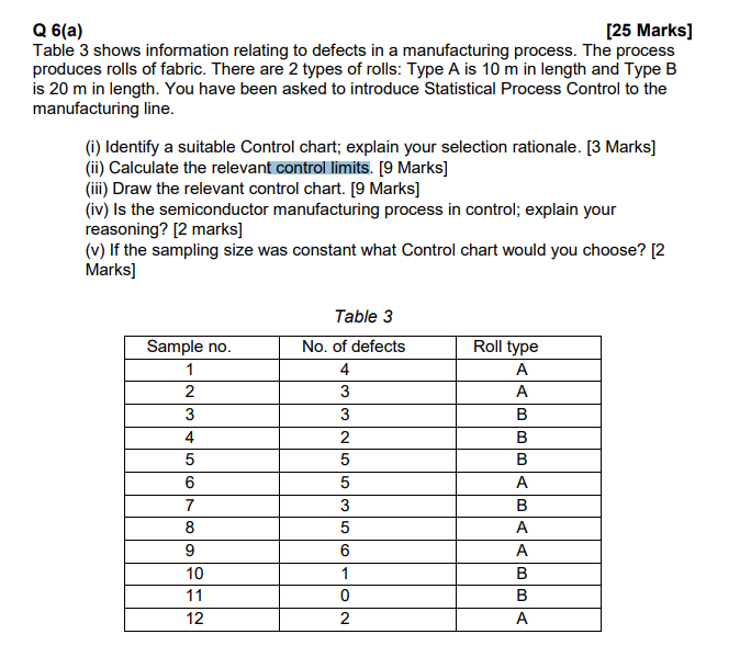 Solved Q 6(a) [25 Marks] Table 3 shows information relating | Chegg.com