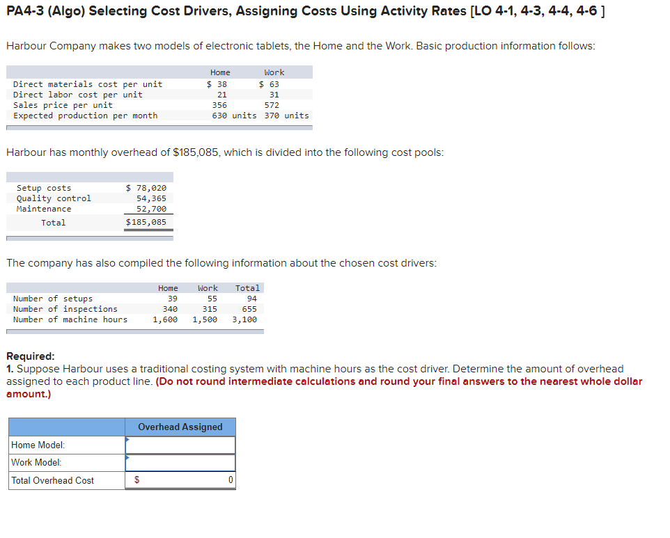 Solved PA4-3 (Algo) Selecting Cost Drivers, Assigning Costs | Chegg.com