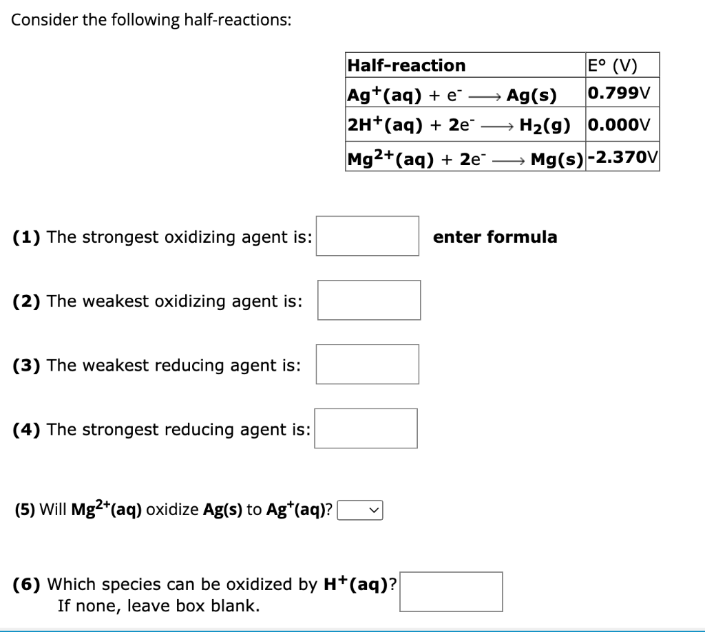Solved Consider the following half-reactions: (1) The | Chegg.com