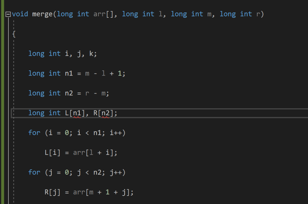 Solved Evoid merge(long int arr[], long int 1, long int m, | Chegg.com