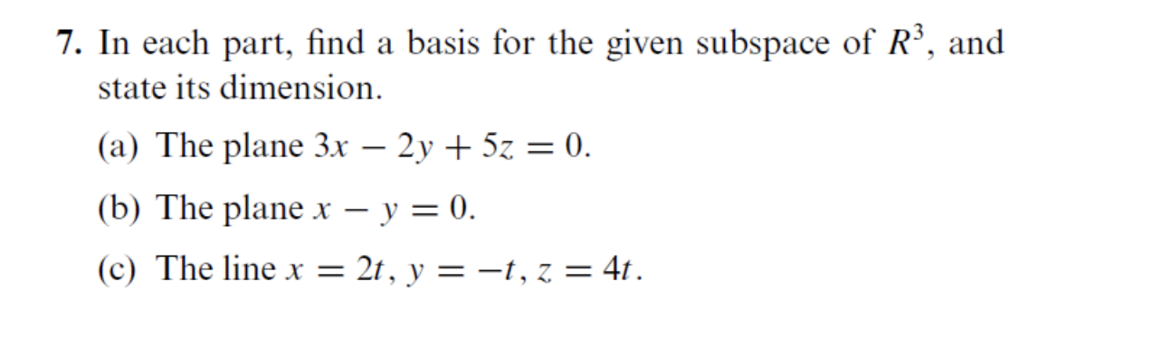 Solved 7. In each part, find a basis for the given subspace | Chegg.com