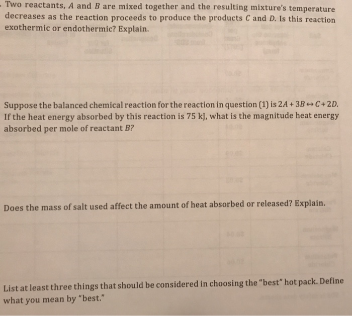 Solved Two reactants, A and B are mixed together and the | Chegg.com
