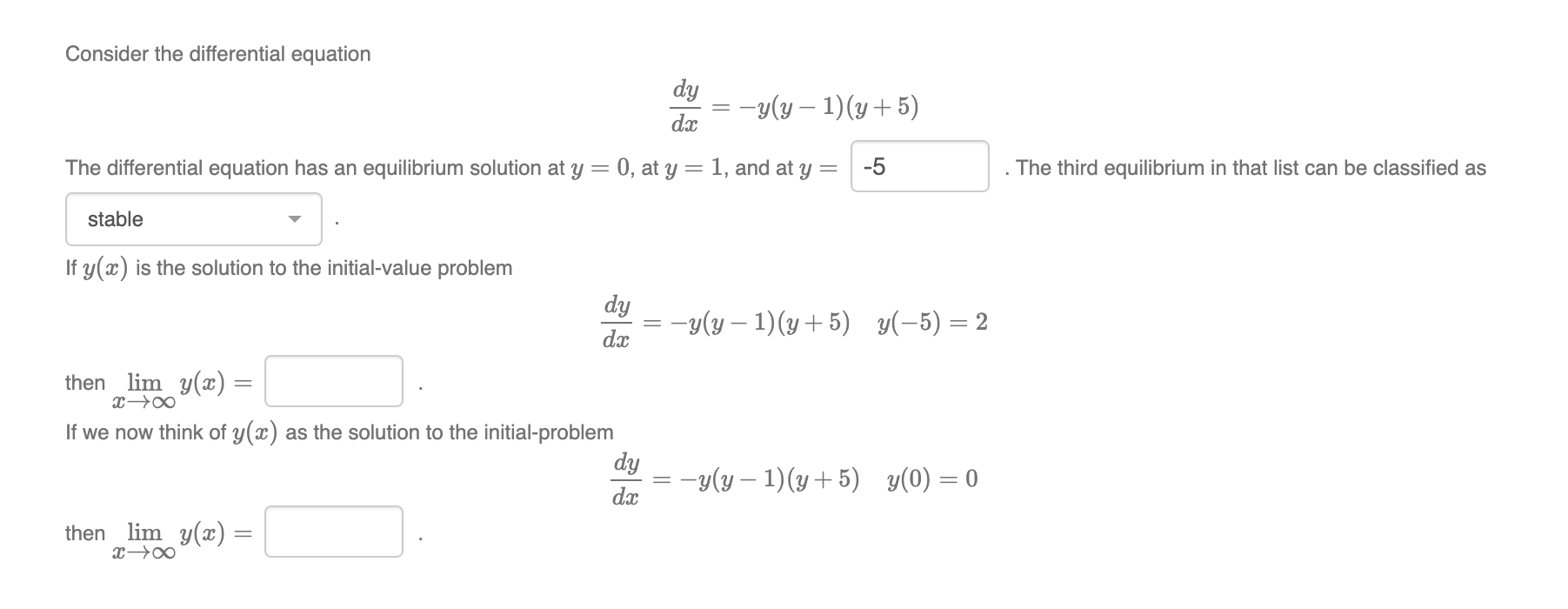 Solved Consider the differential equation dy dz ---- 1)(y+5) | Chegg.com