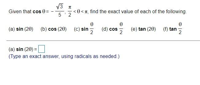 Solved √3 a Given that cos 0 = | Chegg.com