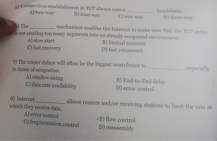 Solved handshake 5) Connection establishment in TCP always | Chegg.com