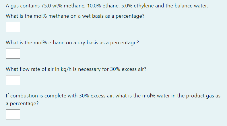 Solved A Gas Contains 75.0 Wt% Methane, 10.0% Ethane, 5.0% | Chegg.com