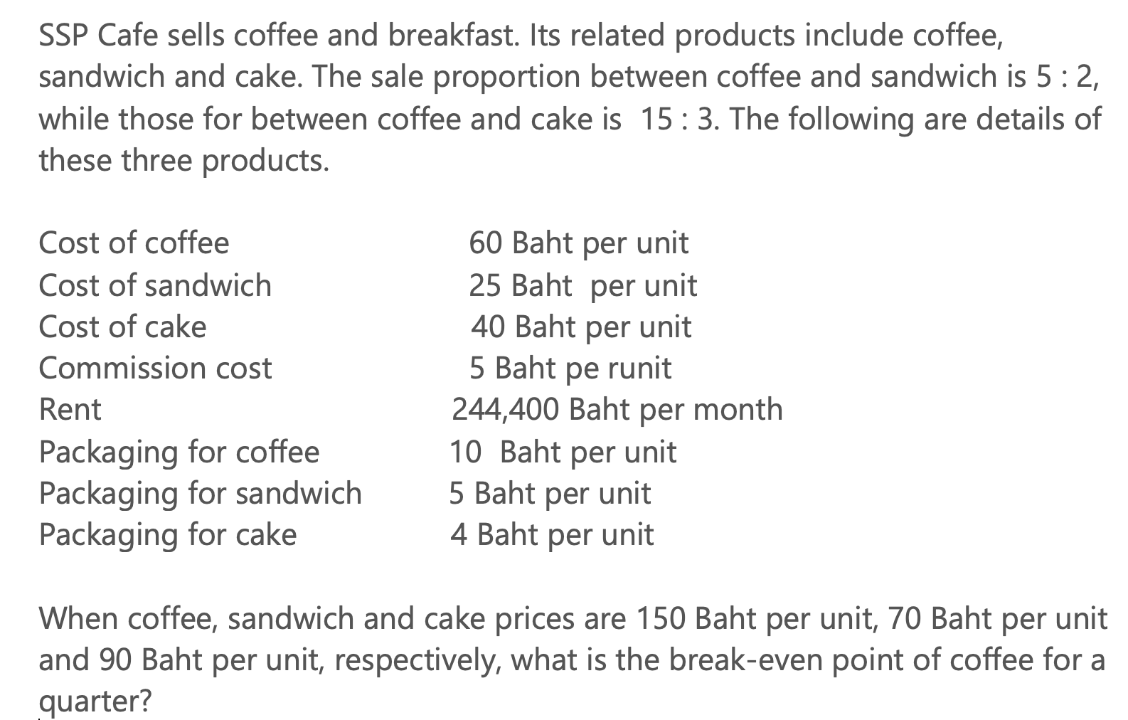 Solved SSP Cafe sells coffee and breakfast. Its related